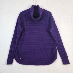 Lauren Ralph Lauren Women Cable Knit Sweater Sz L Purple Cotton Blend Preppy